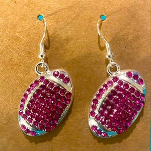 Dark pink football crystal earrings